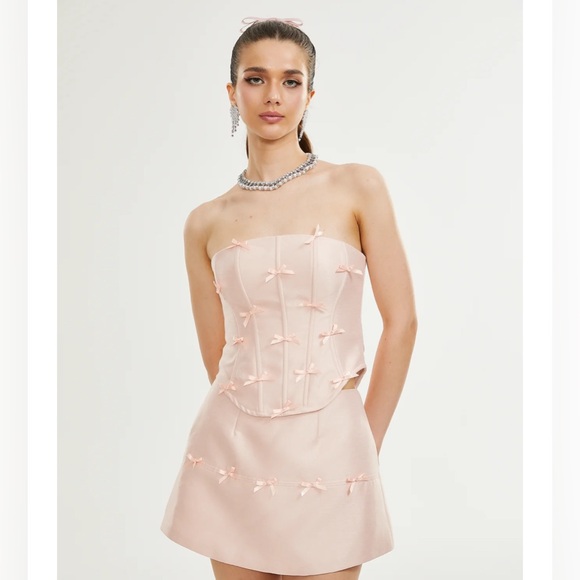 miss rosier Other - MISS ROSIER LEORA PINK BOWKNOT TOP & SKIRT MATCHING SET SIZE L